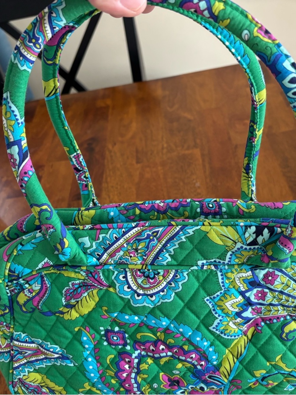 Vera Bradley Green Paisley Quilted Tote with Multicolor Print